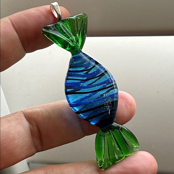 Handmade Jewelry - 🖤Venetian Murano glass Candy 🍬 Pendant - green clear blue